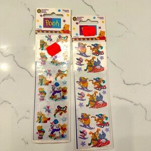New Sandlylion Vintage Winnie the Pooh Bear Sledding and Snowman Sticker Sheets